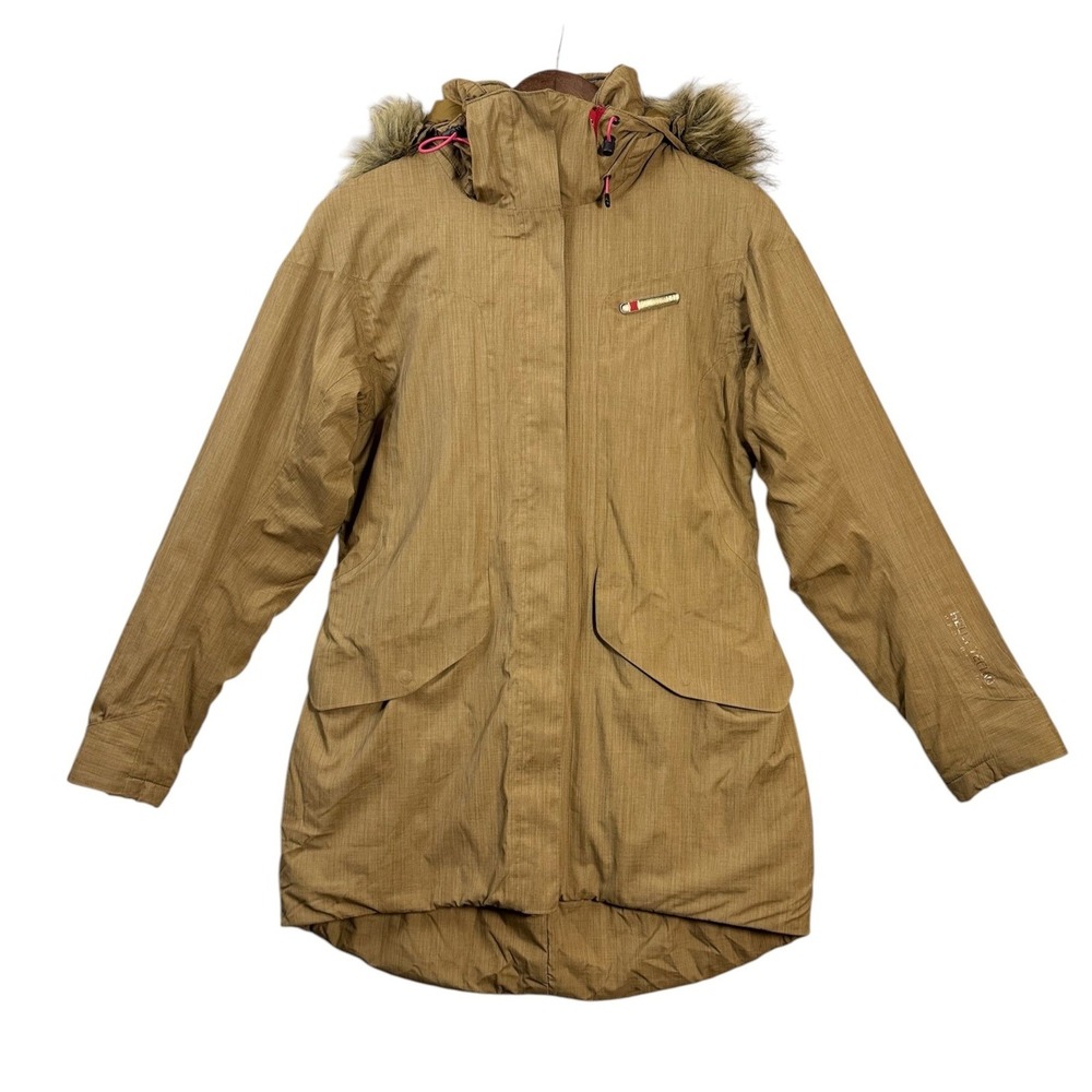 Helly Hansen Womens Hilton Coat M Brown Waterproof Faux Fur Hood Insulated Parka